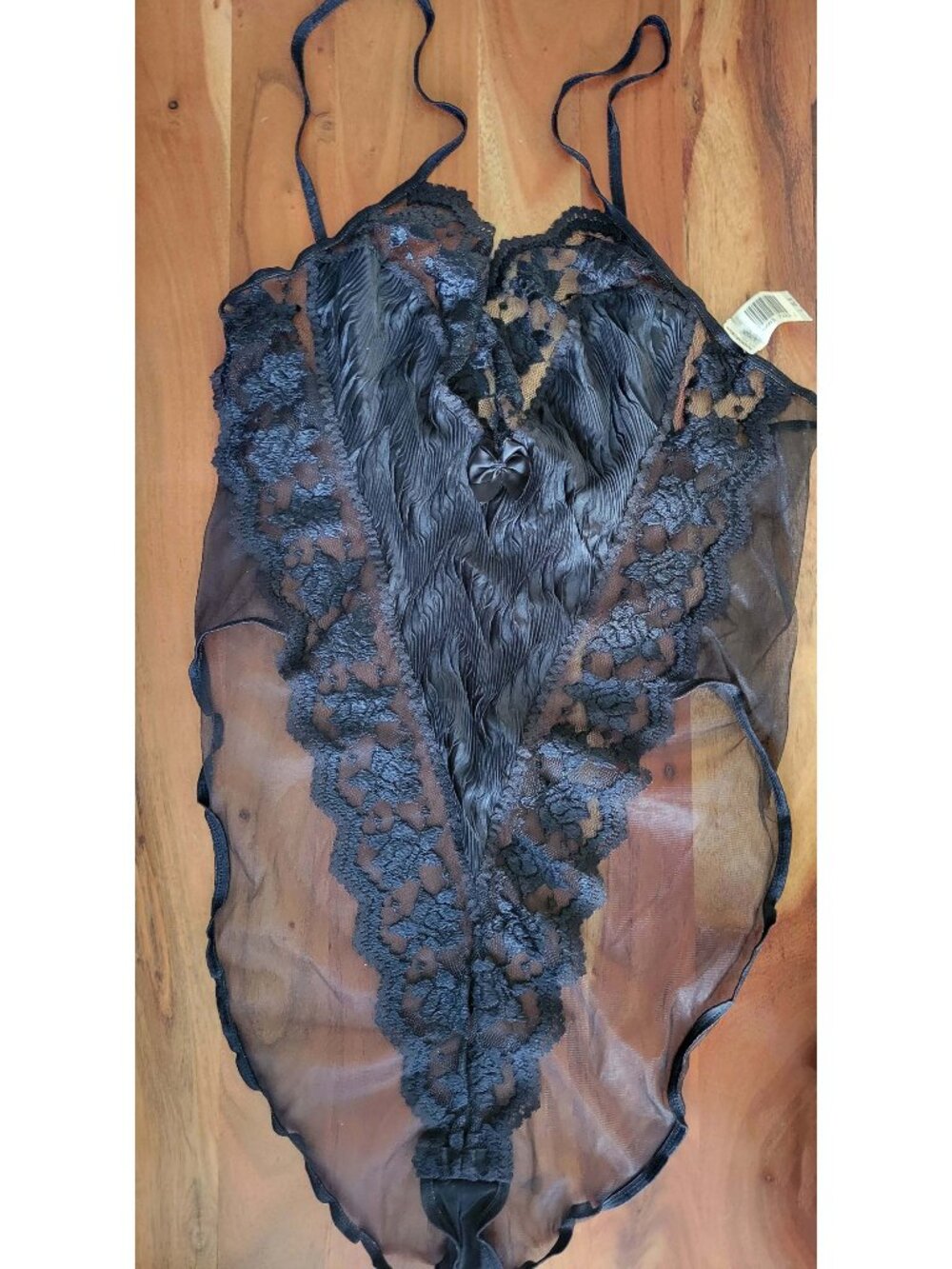VTG 80s Maidenform Cinema Black Lace Sheer Teddy Bodysuit Lingerie Made in USA L